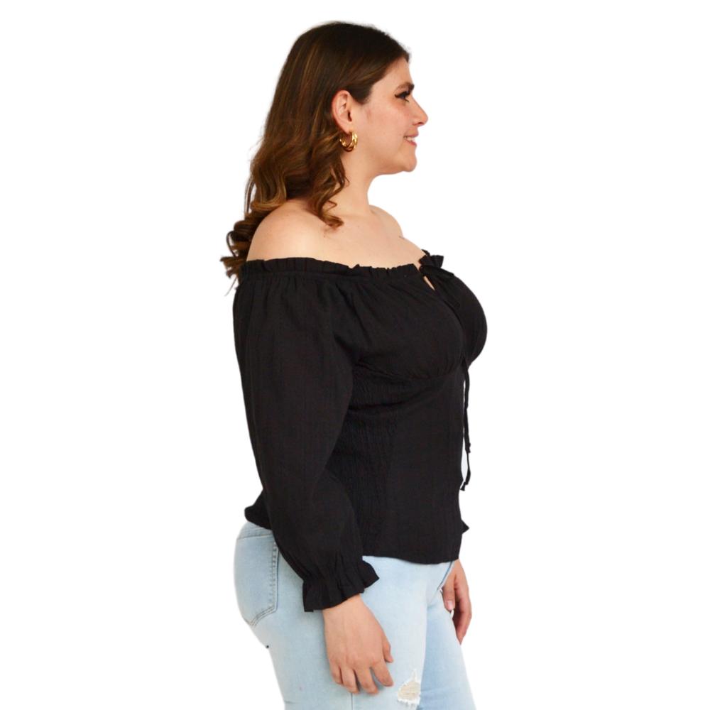Foto 2 | Blusa Zenobia 11413 Escote Campesino Tallas Extras color Negro