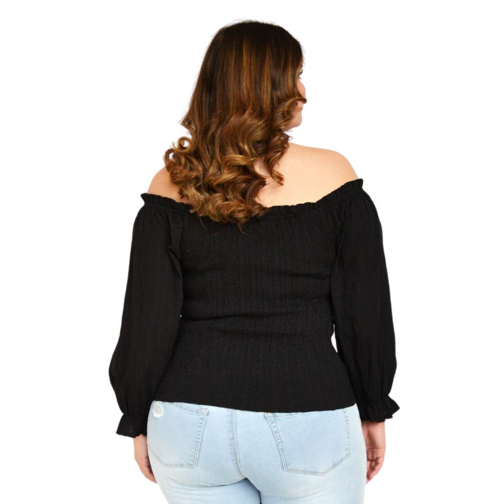 Foto 4 pulgar | Blusa Zenobia 11413 Escote Campesino Tallas Extras color Negro