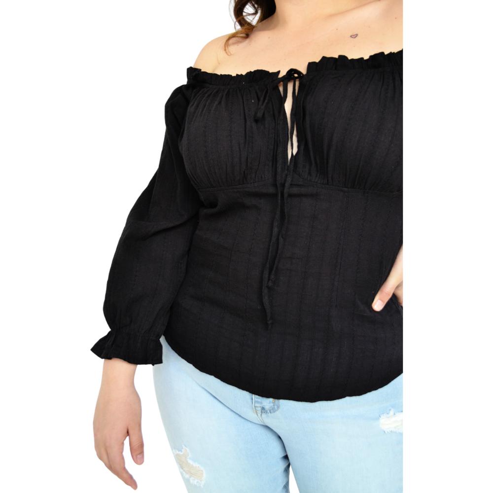 Foto 5 pulgar | Blusa Zenobia 11413 Escote Campesino Tallas Extras color Negro