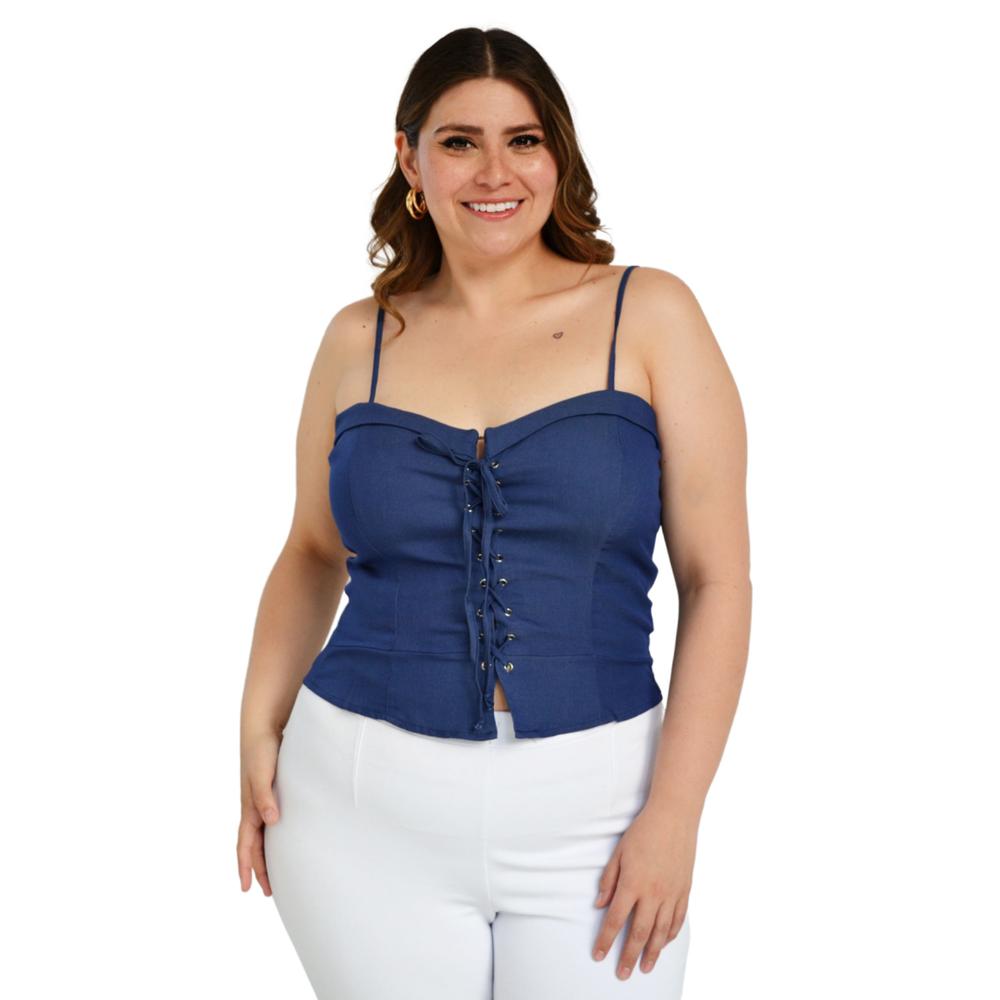 Foto 2 pulgar | Blusa Zenobia 11565 Tallas Extras Azul de Mezclilla