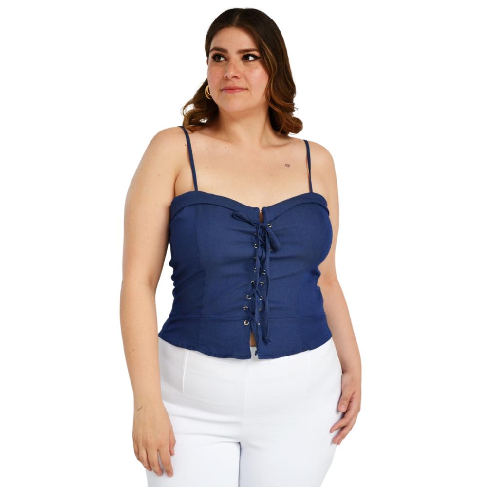 Foto 3 pulgar | Blusa Zenobia 11565 Tallas Extras Azul de Mezclilla