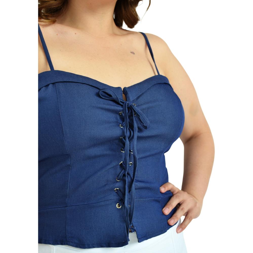 Foto 5 pulgar | Blusa Zenobia 11565 Tallas Extras Azul de Mezclilla