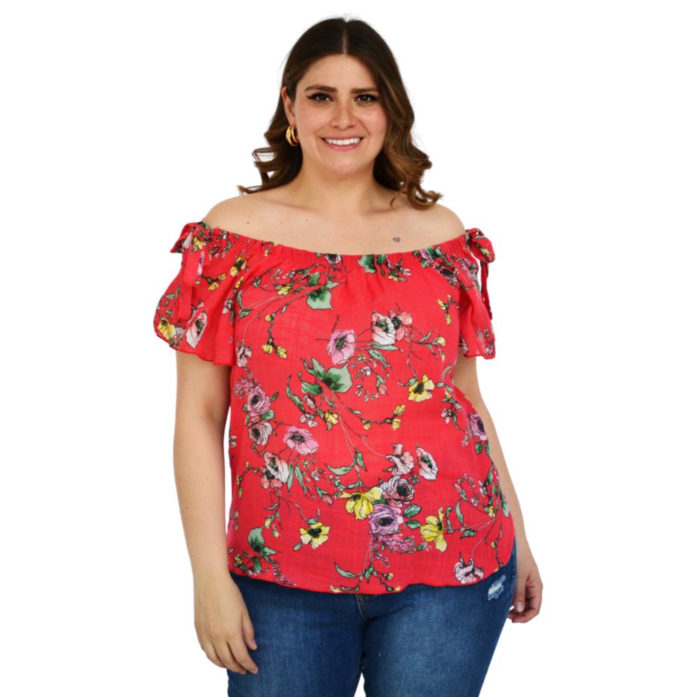 Foto 2 pulgar | Blusa Zenobia 8933 Manga Corta con Moño Tallas Extras Rojo