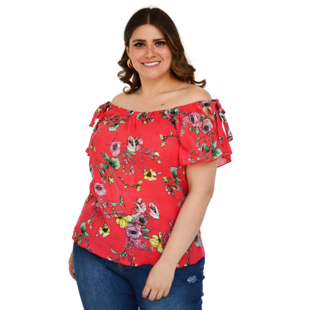 Foto 2 | Blusa Zenobia 8933 Manga Corta con Moño Tallas Extras Rojo
