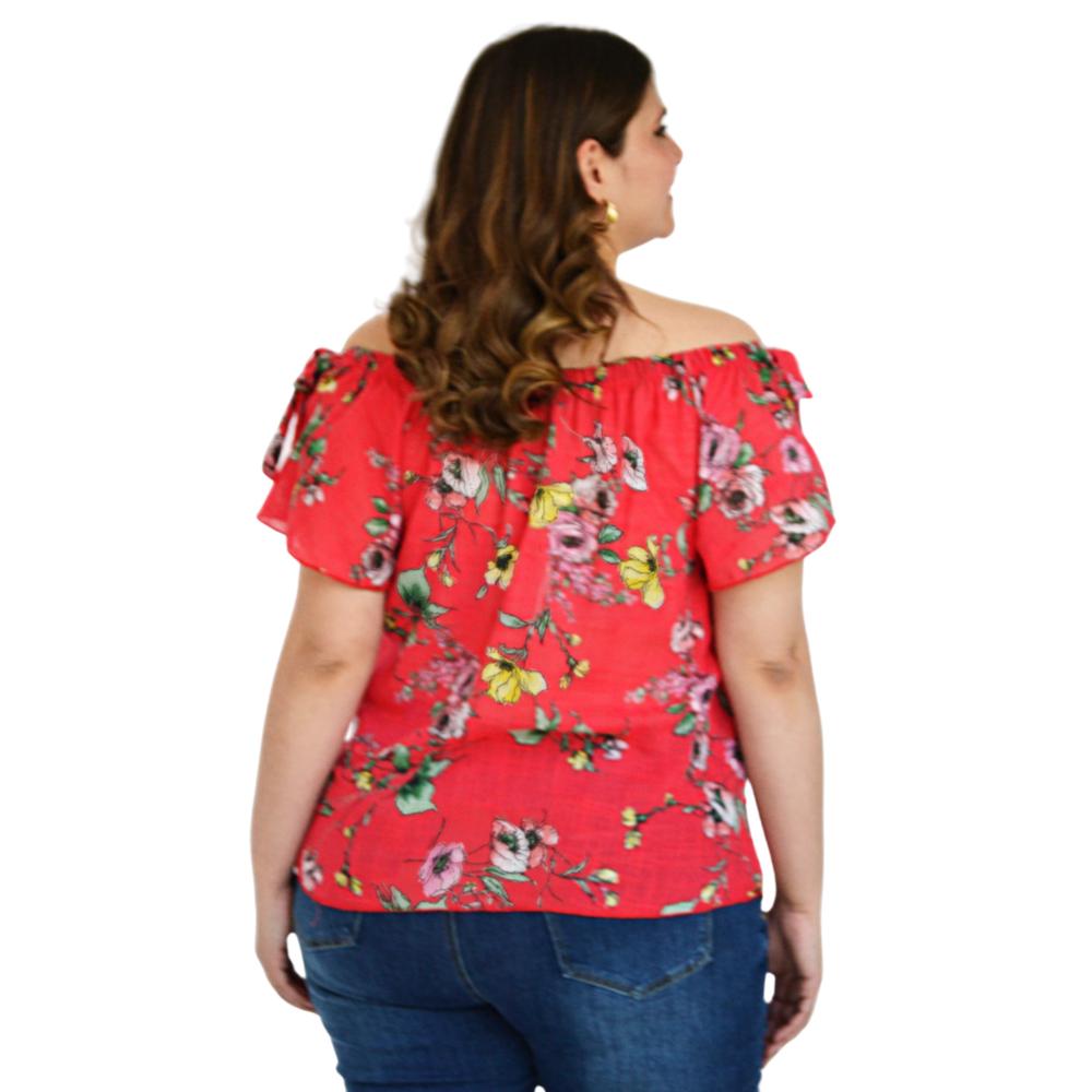 Foto 4 pulgar | Blusa Zenobia 8933 Manga Corta con Moño Tallas Extras Rojo