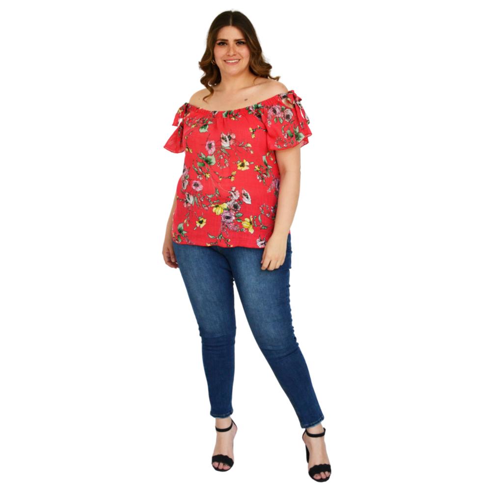 Foto 6 pulgar | Blusa Zenobia 8933 Manga Corta con Moño Tallas Extras Rojo