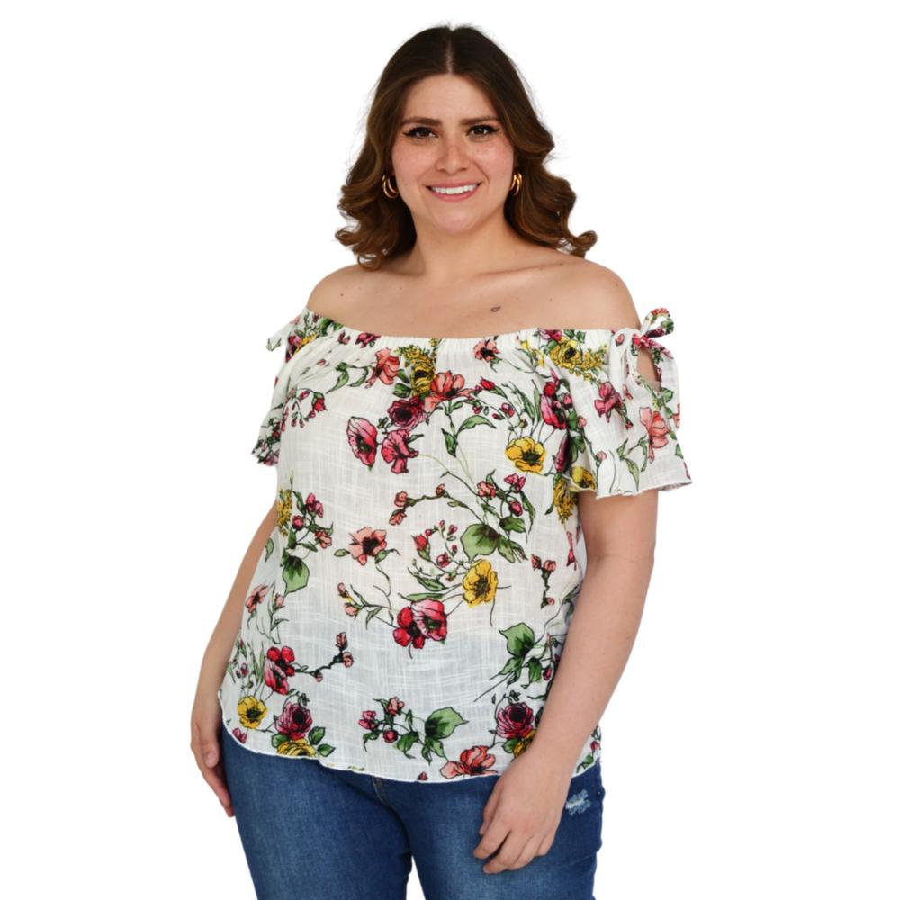 Blusa Zenobia 8933 Manga Corta con Moño Tallas Extras Blanco