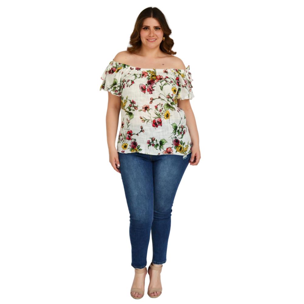 Foto 5 | Blusa Zenobia 8933 Manga Corta con Moño Tallas Extras Blanco