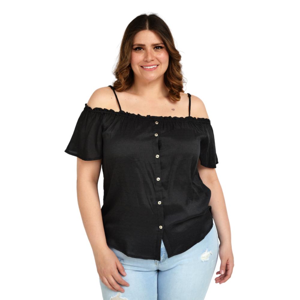 Blusa Campesina Zenobia 11016 color Negro con Tirantes Tallas Extras