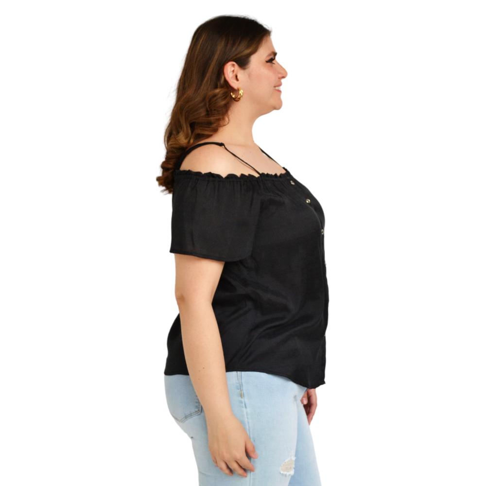 Foto 3 pulgar | Blusa Campesina Zenobia 11016 color Negro con Tirantes Tallas Extras