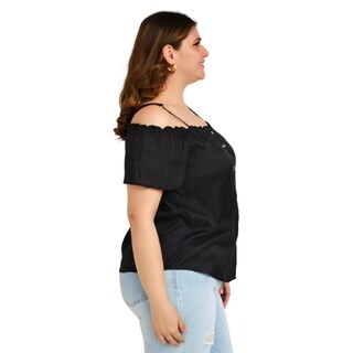 Foto 2 | Blusa Campesina Zenobia 11016 color Negro con Tirantes Tallas Extras
