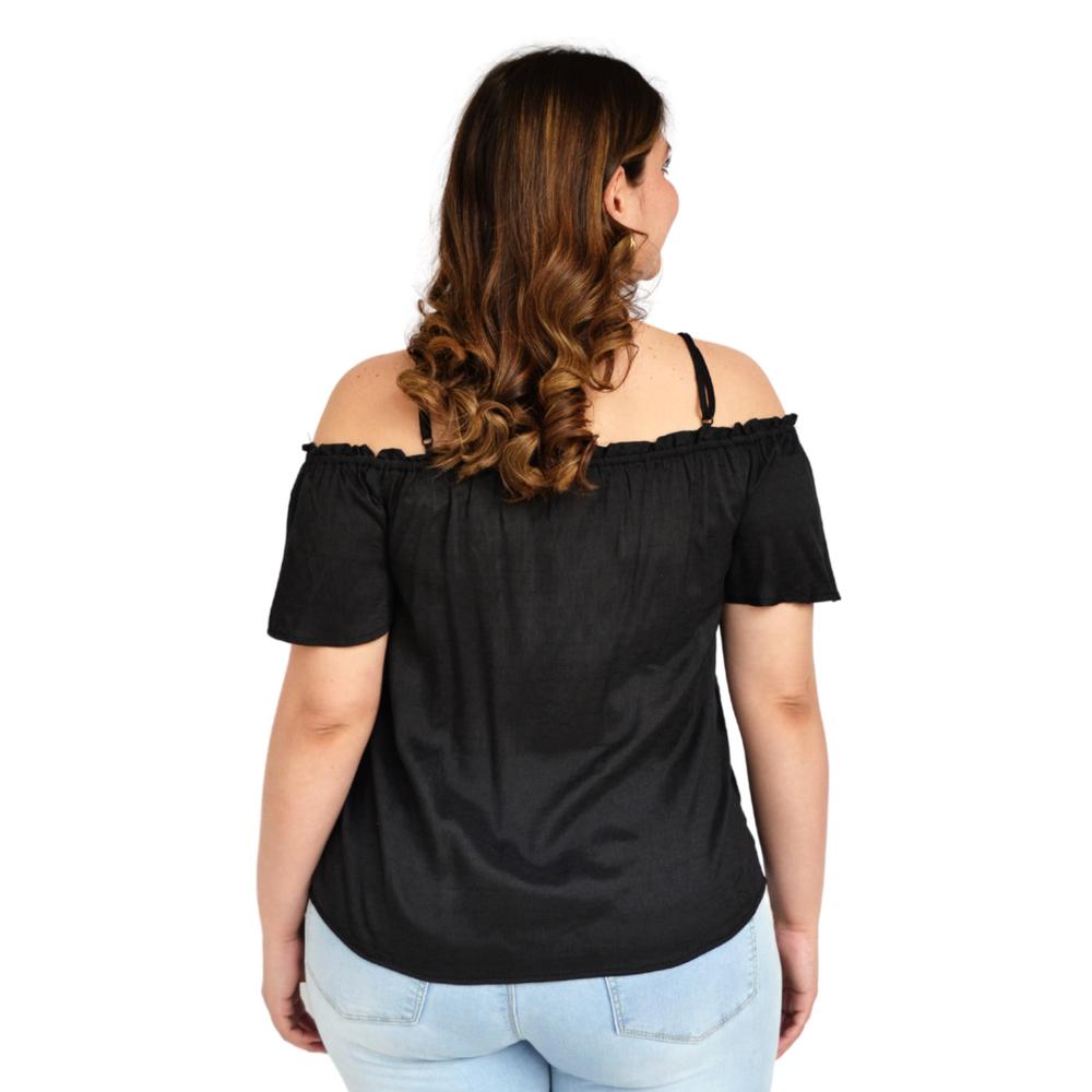 Foto 4 pulgar | Blusa Campesina Zenobia 11016 color Negro con Tirantes Tallas Extras