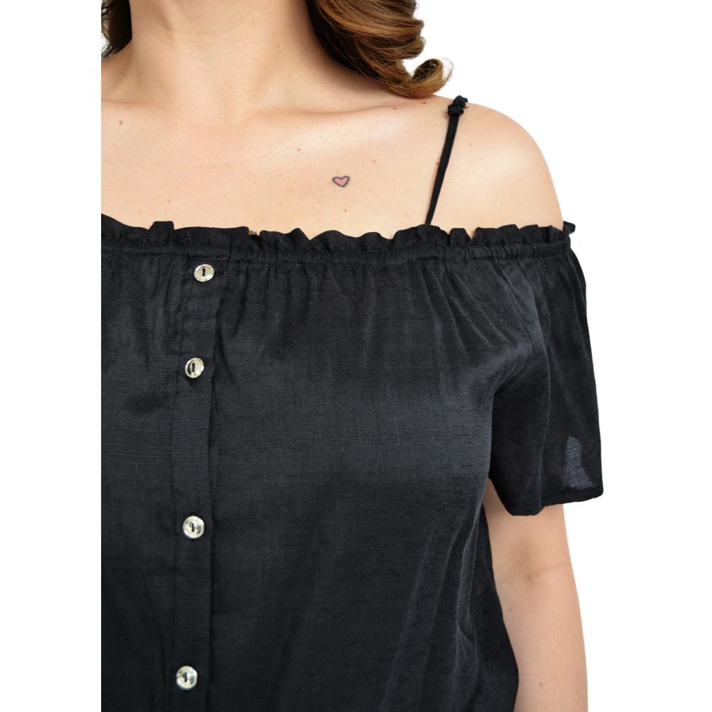 Foto 5 pulgar | Blusa Campesina Zenobia 11016 color Negro con Tirantes Tallas Extras