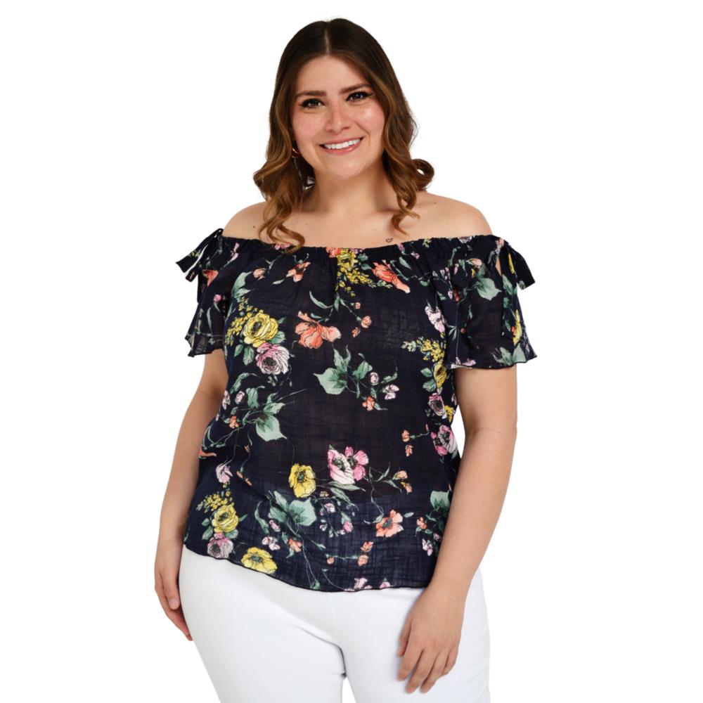 Foto 1 | Blusa Zenobia 8933 Manga Corta con Moño Tallas Extras Azul