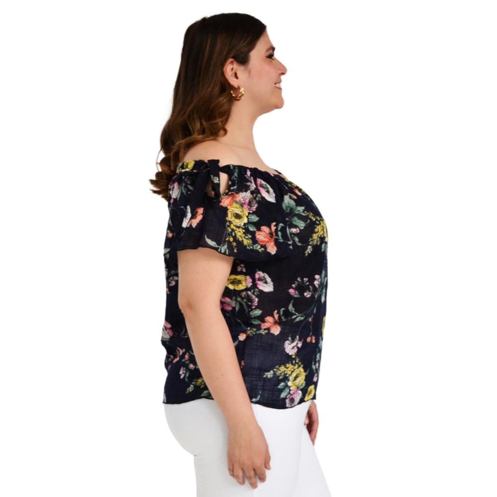 Foto 2 | Blusa Zenobia 8933 Manga Corta con Moño Tallas Extras Azul