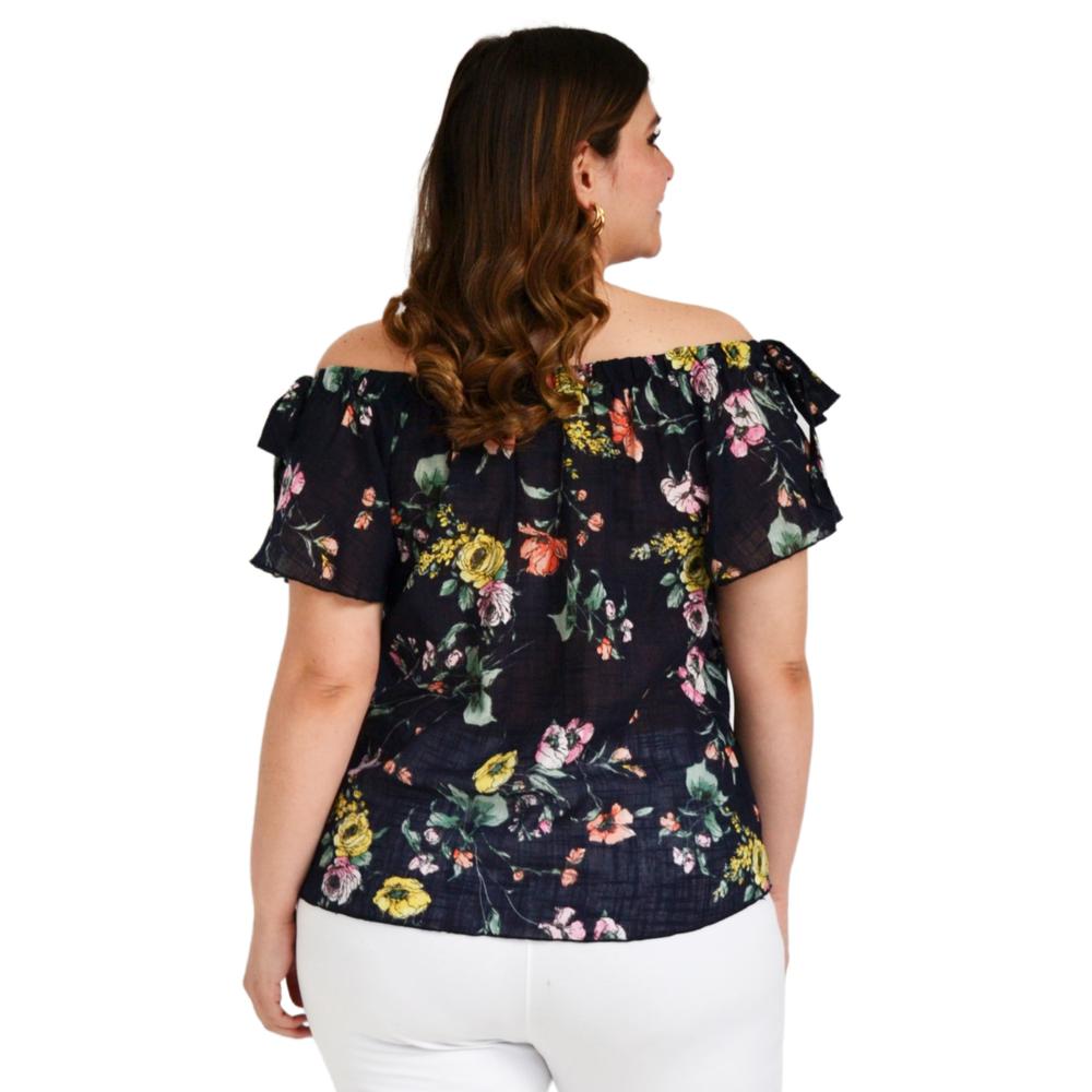 Foto 4 pulgar | Blusa Zenobia 8933 Manga Corta con Moño Tallas Extras Azul