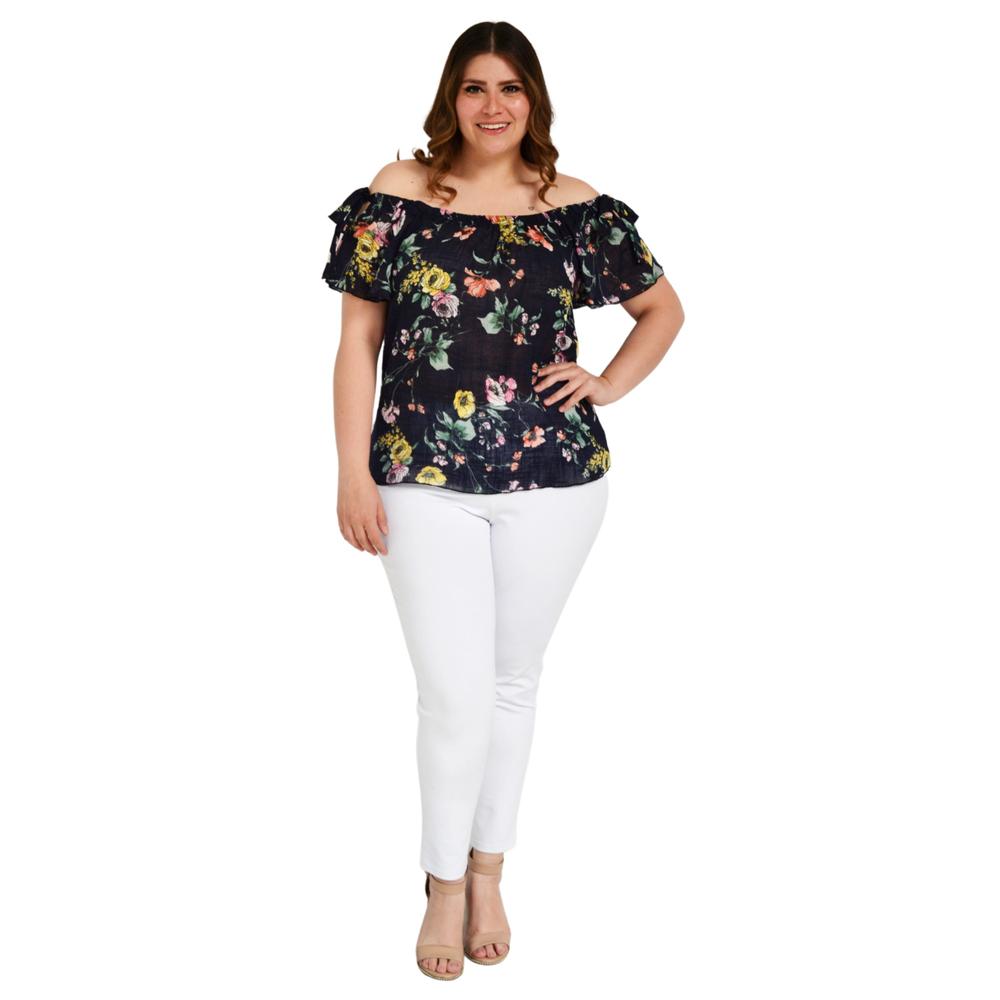 Foto 5 | Blusa Zenobia 8933 Manga Corta con Moño Tallas Extras Azul