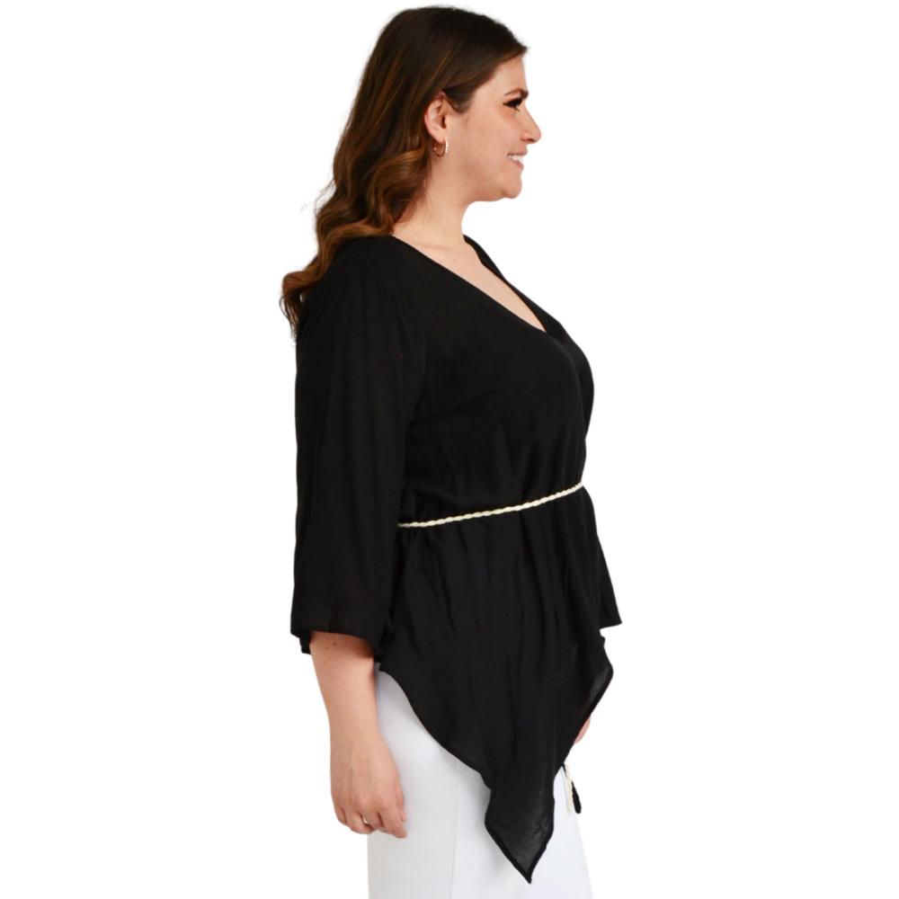 Foto 2 | Blusa Asimétrica con Cinto Roman Fashion BL-GR-1831 color Negro Tallas Extras