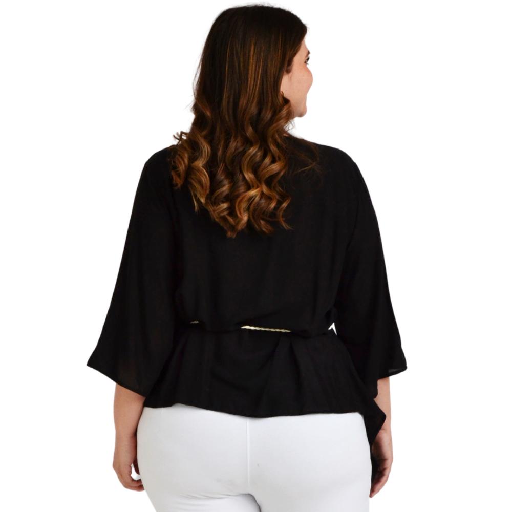 Foto 3 | Blusa Asimétrica con Cinto Roman Fashion BL-GR-1831 color Negro Tallas Extras