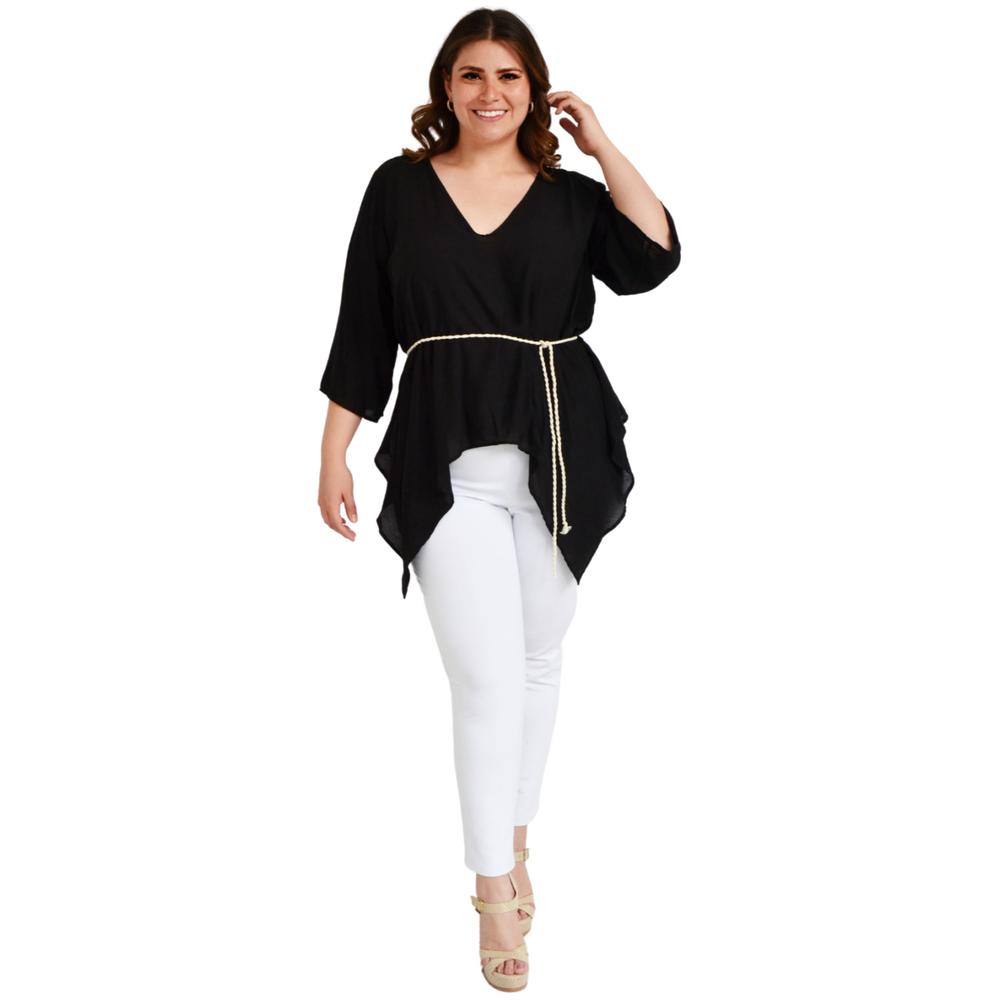 Foto 5 | Blusa Asimétrica con Cinto Roman Fashion BL-GR-1831 color Negro Tallas Extras
