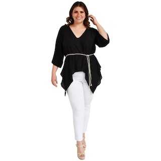 Foto 5 | Blusa Asimétrica con Cinto Roman Fashion BL-GR-1831 color Negro Tallas Extras