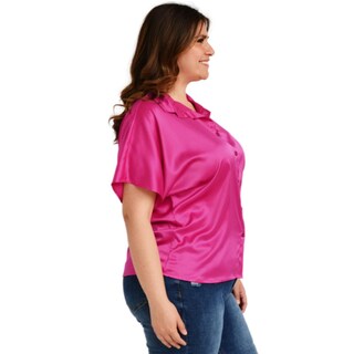 Foto 2 | Blusa Camisera de Satín Roman Fashion BL-ELY-4924-FIUSHA color Rosa