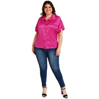 Foto 5 | Blusa Camisera de Satín Roman Fashion BL-ELY-4924-FIUSHA color Rosa