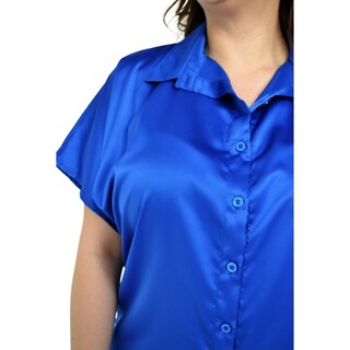 Foto 4 | Blusa Camisera De Satín Roman Fashion Tallas Extras 4924 color Azul