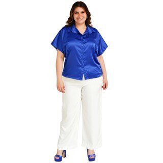 Foto 5 | Blusa Camisera De Satín Roman Fashion Tallas Extras 4924 color Azul