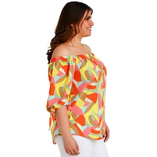 Foto 2 | Blusa Escote Campesino Roman Fashion Tallas Extras 1608 color Amarillo