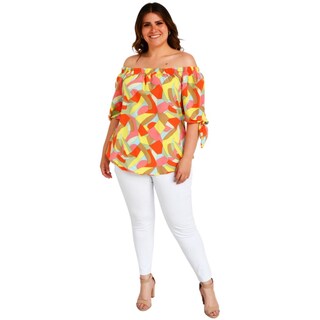 Foto 5 | Blusa Escote Campesino Roman Fashion Tallas Extras 1608 color Amarillo