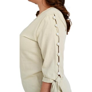 Foto 4 | Blusa de Lino Roman Fashion Tallas Extras 1815 Beige con Perlas