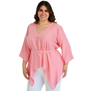 Foto 2 | Blusa Asimétrica con Cinto Roman Fashion BL-GR-1831 color Rosa Tallas Extras