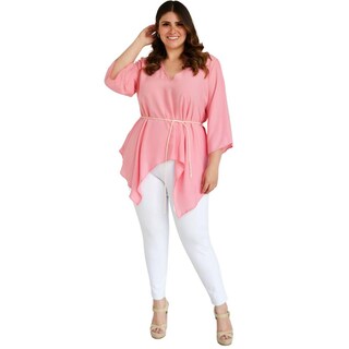 Foto 5 | Blusa Asimétrica con Cinto Roman Fashion BL-GR-1831 color Rosa Tallas Extras