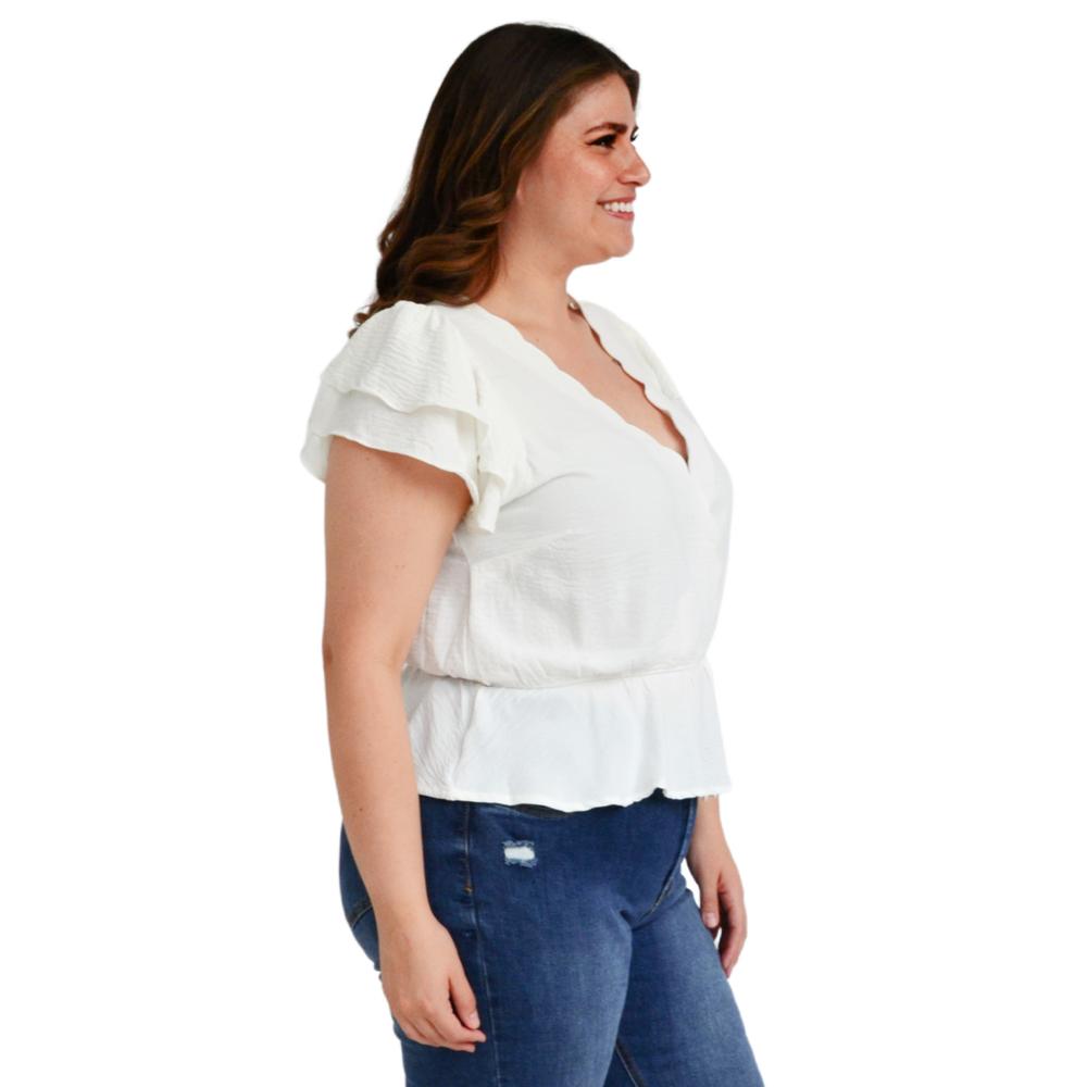 Foto 2 | Blusa Manga Mariposa Roman Fashion color Blanco para Mujer