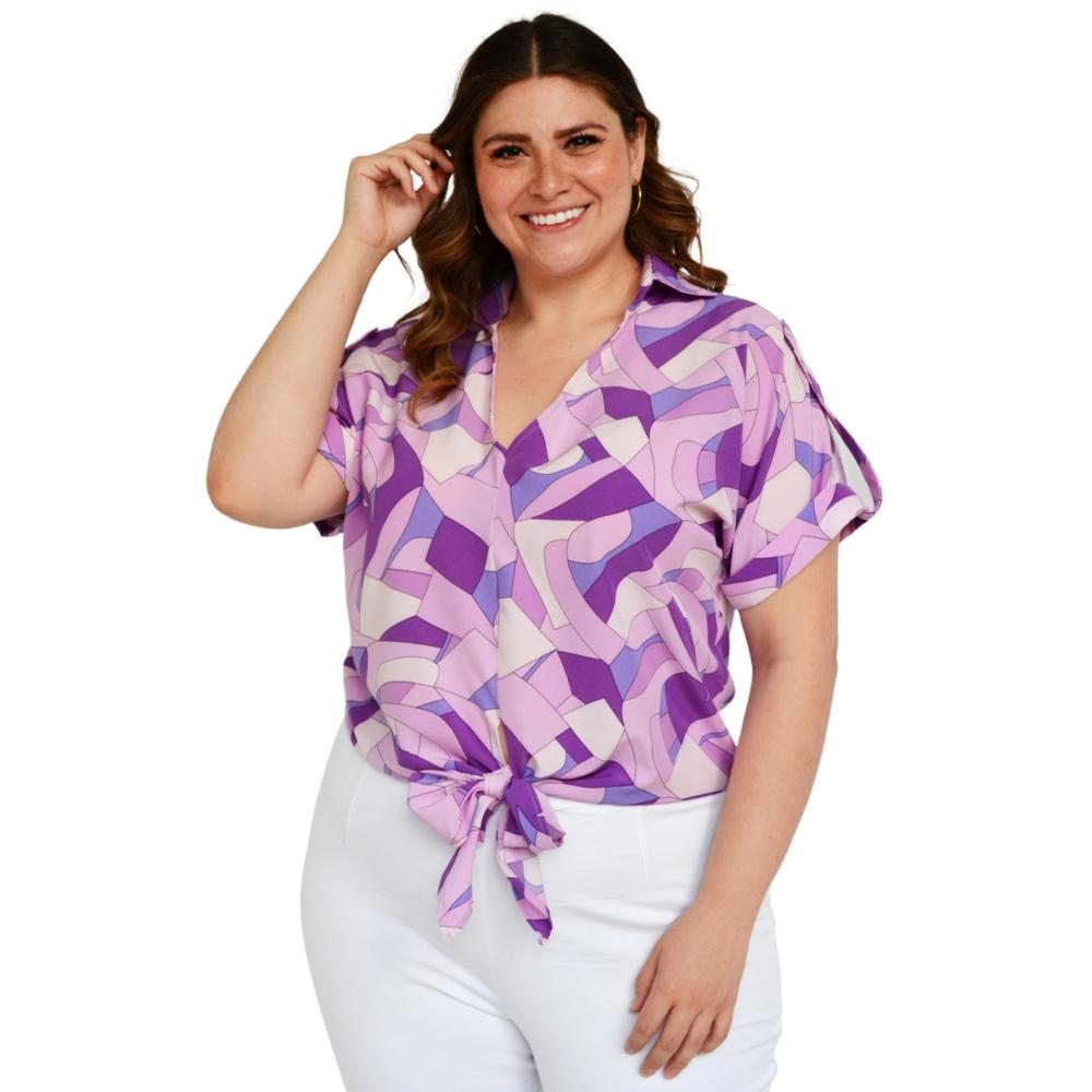 Foto 2 pulgar | Blusa con Moño Roman Fashion color Púrpura para Mujer