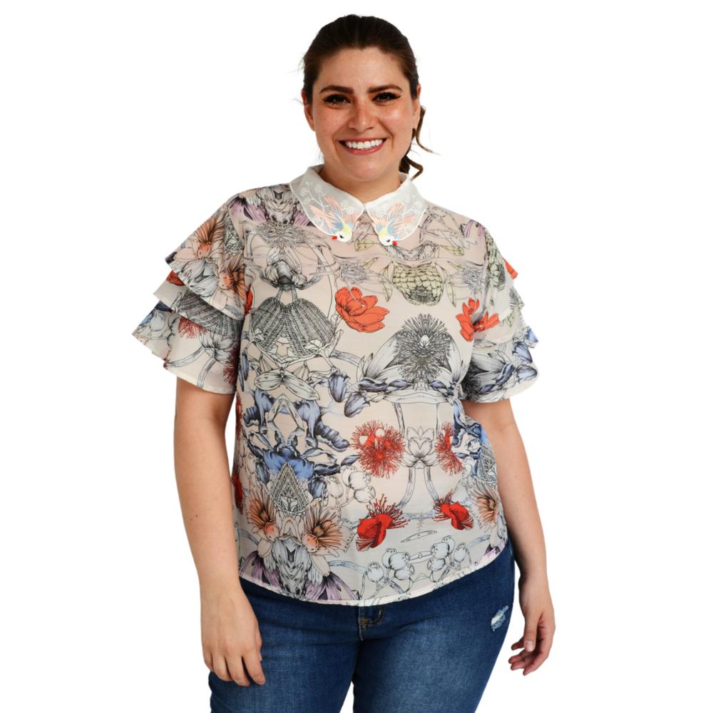 Foto 2 pulgar | Blusa Cuello Bordado Roman Fashion color Blanco