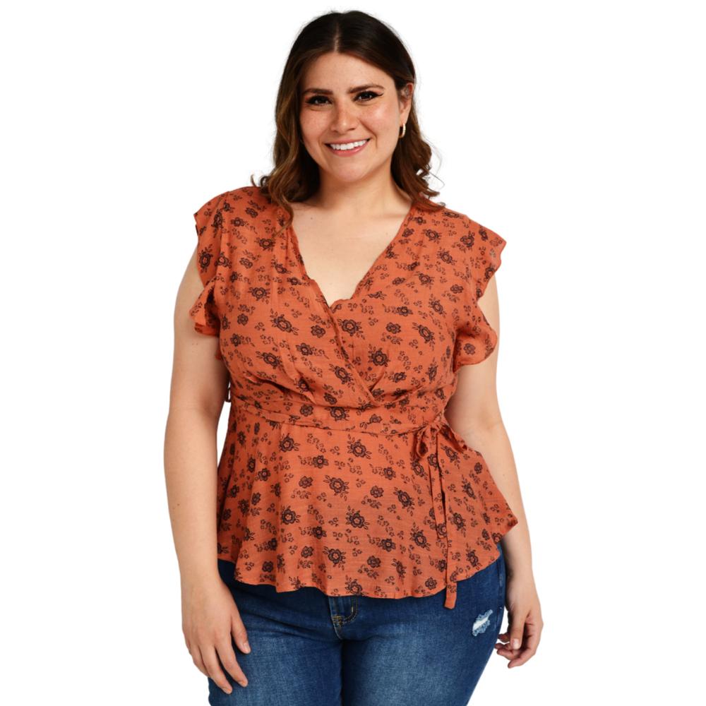 Foto 2 pulgar | Blusa Escote Cruzado Roman Fashion Tallas Extras color Marrón