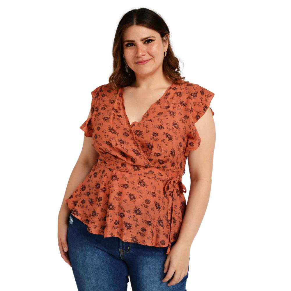Foto 2 | Blusa Escote Cruzado Roman Fashion Tallas Extras color Marrón