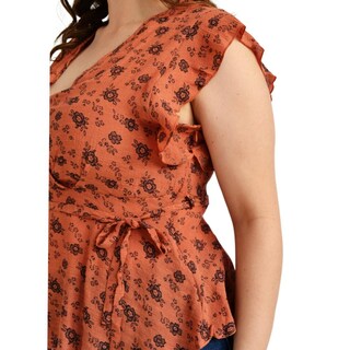 Foto 4 | Blusa Escote Cruzado Roman Fashion Tallas Extras color Marrón
