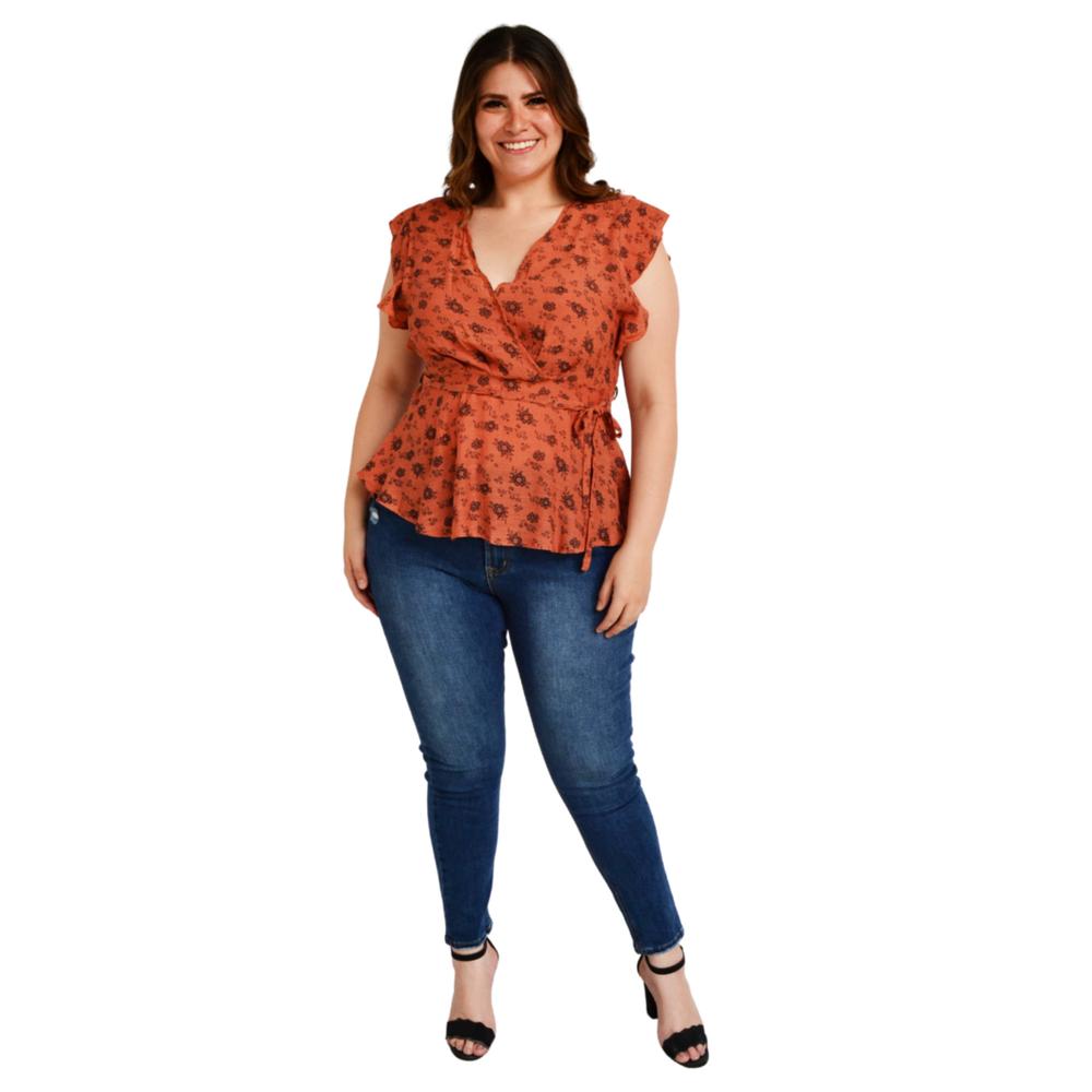 Foto 5 | Blusa Escote Cruzado Roman Fashion Tallas Extras color Marrón