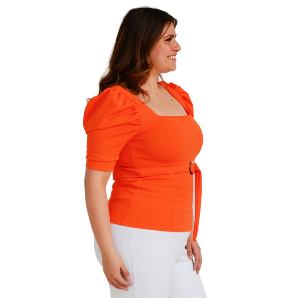 Foto 2 | Blusa Escote Cuadrado Roman Fashion Tallas Extras color Naranja