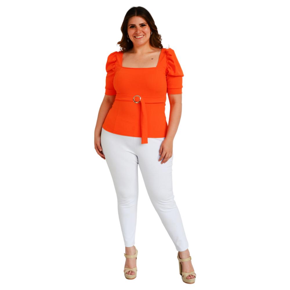 Foto 6 pulgar | Blusa Escote Cuadrado Roman Fashion Tallas Extras color Naranja