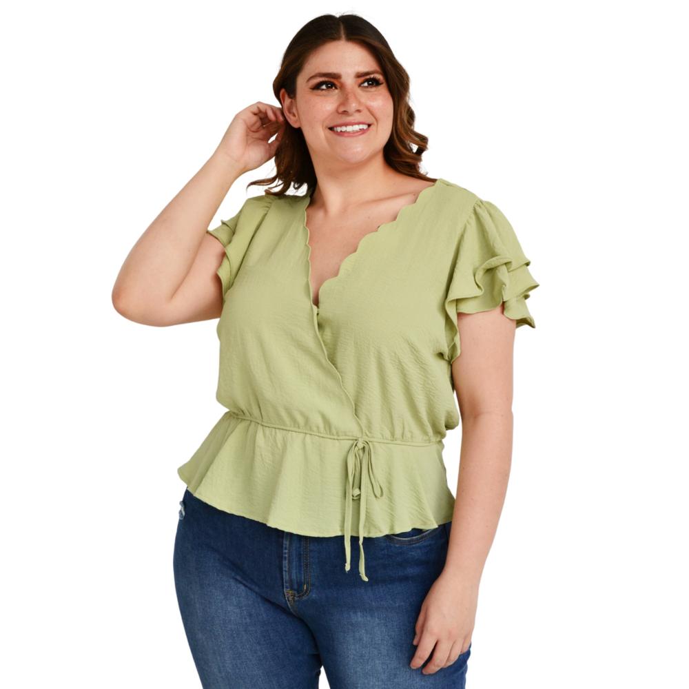 Foto 2 pulgar | Blusa Manga Mariposa Roman Fashion Tallas Extras color Verde