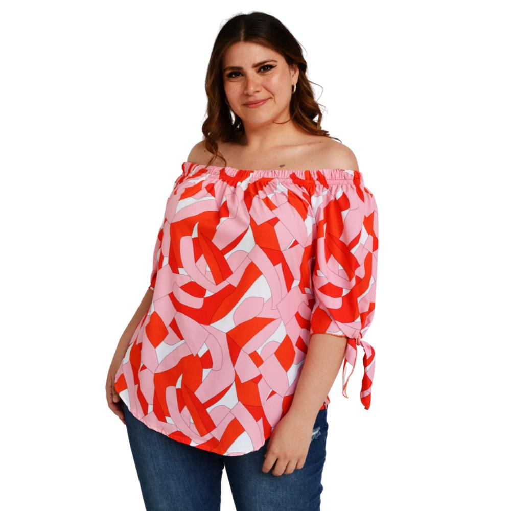 Foto 2 pulgar | Blusa Escote Campesino Roman Fashion Tallas Extras color Naranja