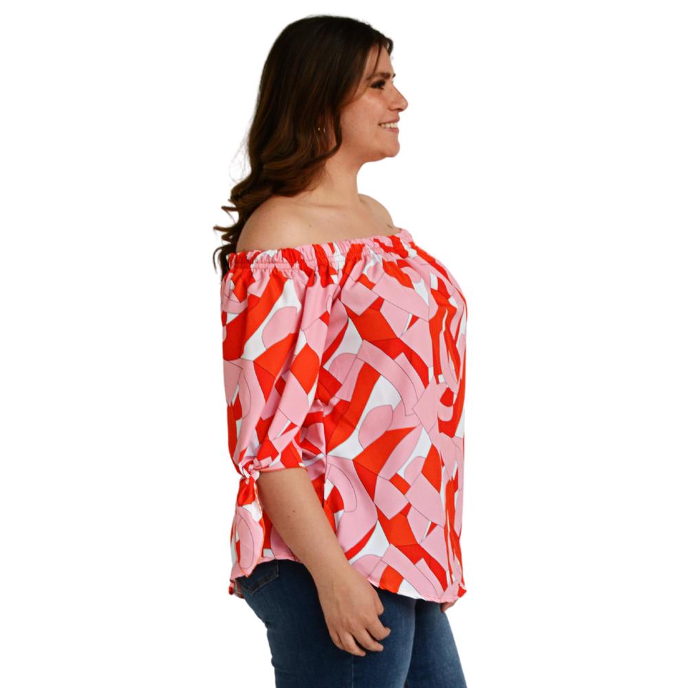 Foto 3 pulgar | Blusa Escote Campesino Roman Fashion Tallas Extras color Naranja