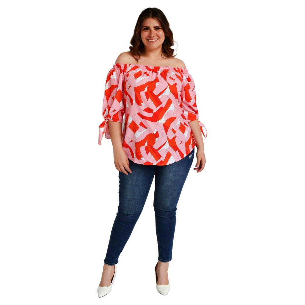 Foto 6 pulgar | Blusa Escote Campesino Roman Fashion Tallas Extras color Naranja
