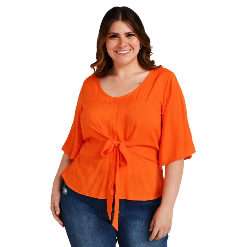 Foto 2 pulgar | Blusa Detalle de Moño Roman Fashion BL-GR-1832 color Naranja Tallas Extras