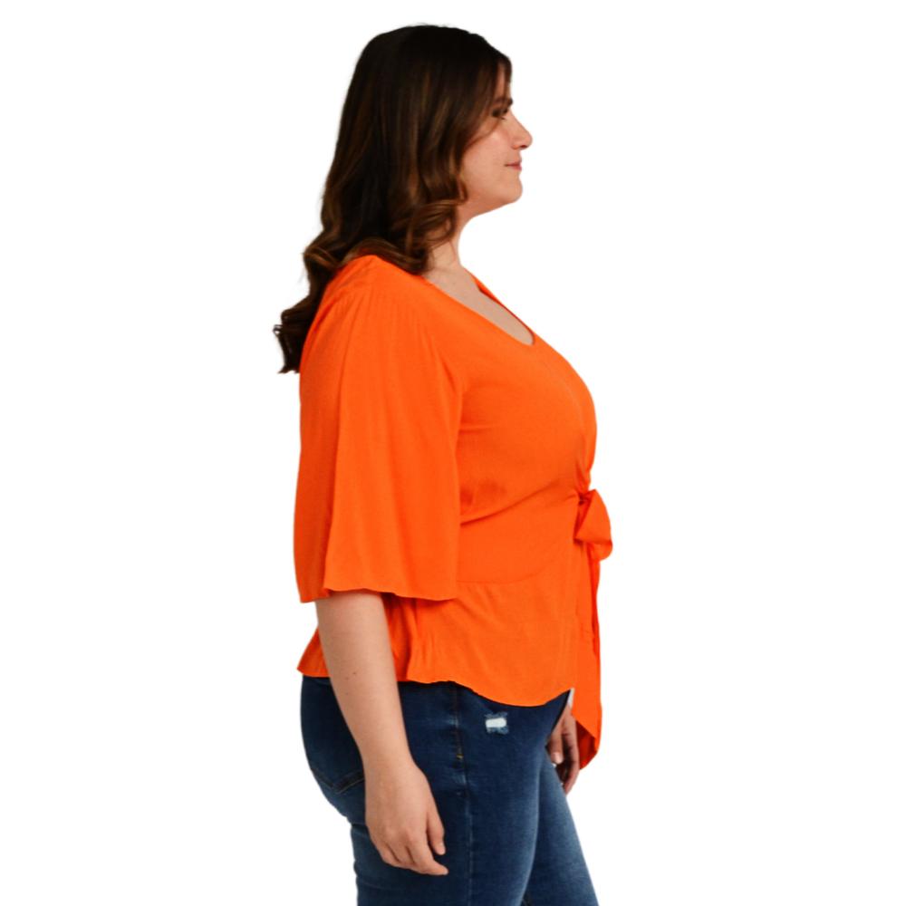 Foto 3 pulgar | Blusa Detalle de Moño Roman Fashion BL-GR-1832 color Naranja Tallas Extras