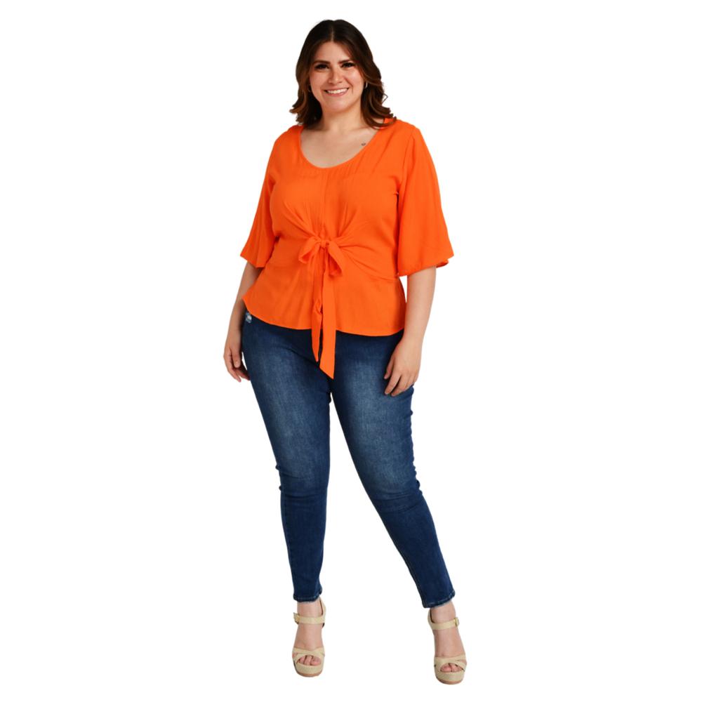 Foto 6 pulgar | Blusa Detalle de Moño Roman Fashion BL-GR-1832 color Naranja Tallas Extras